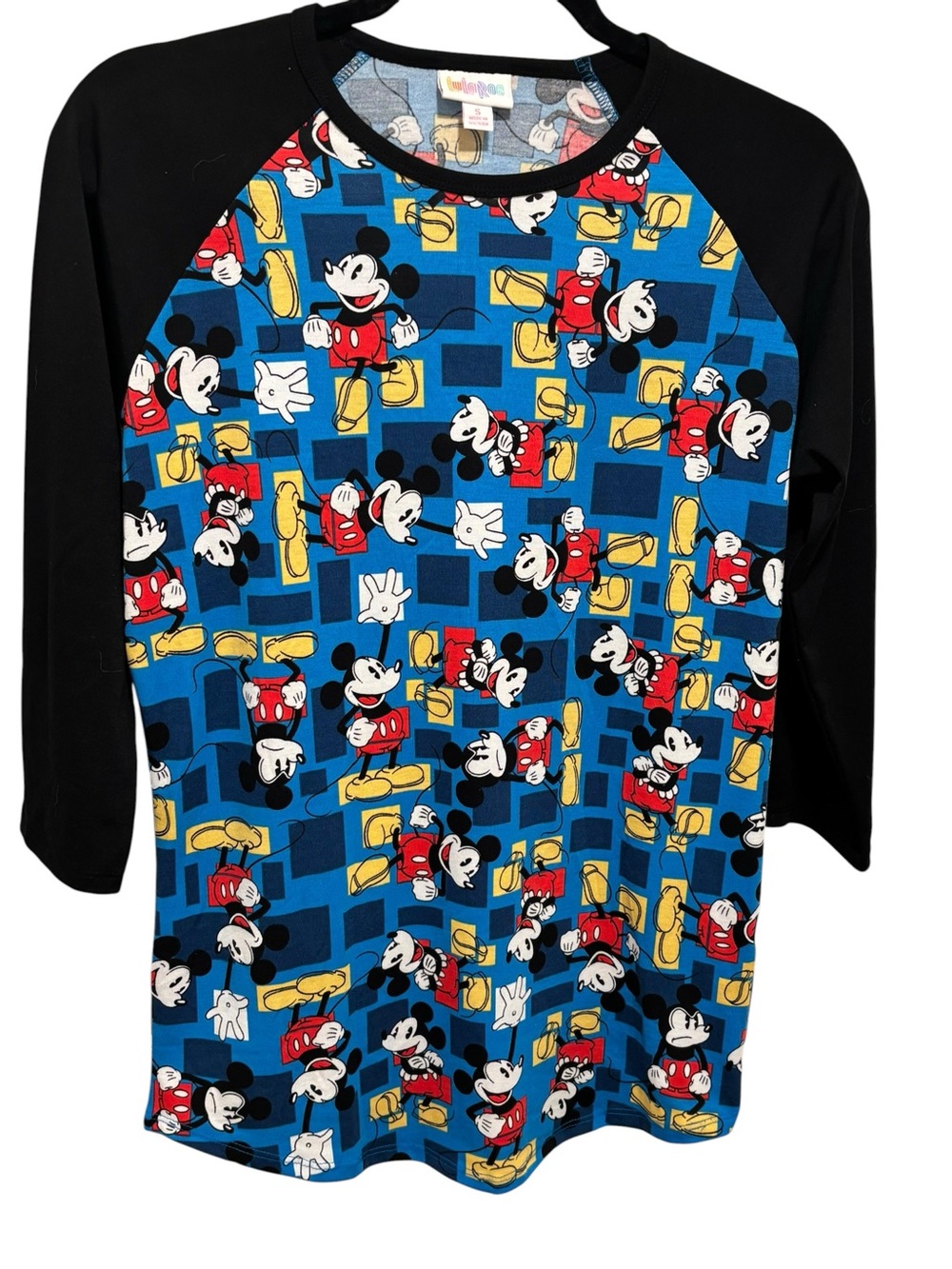 LuLaRoe Mickey Print Tee in Blue, Black, Red & Yellow